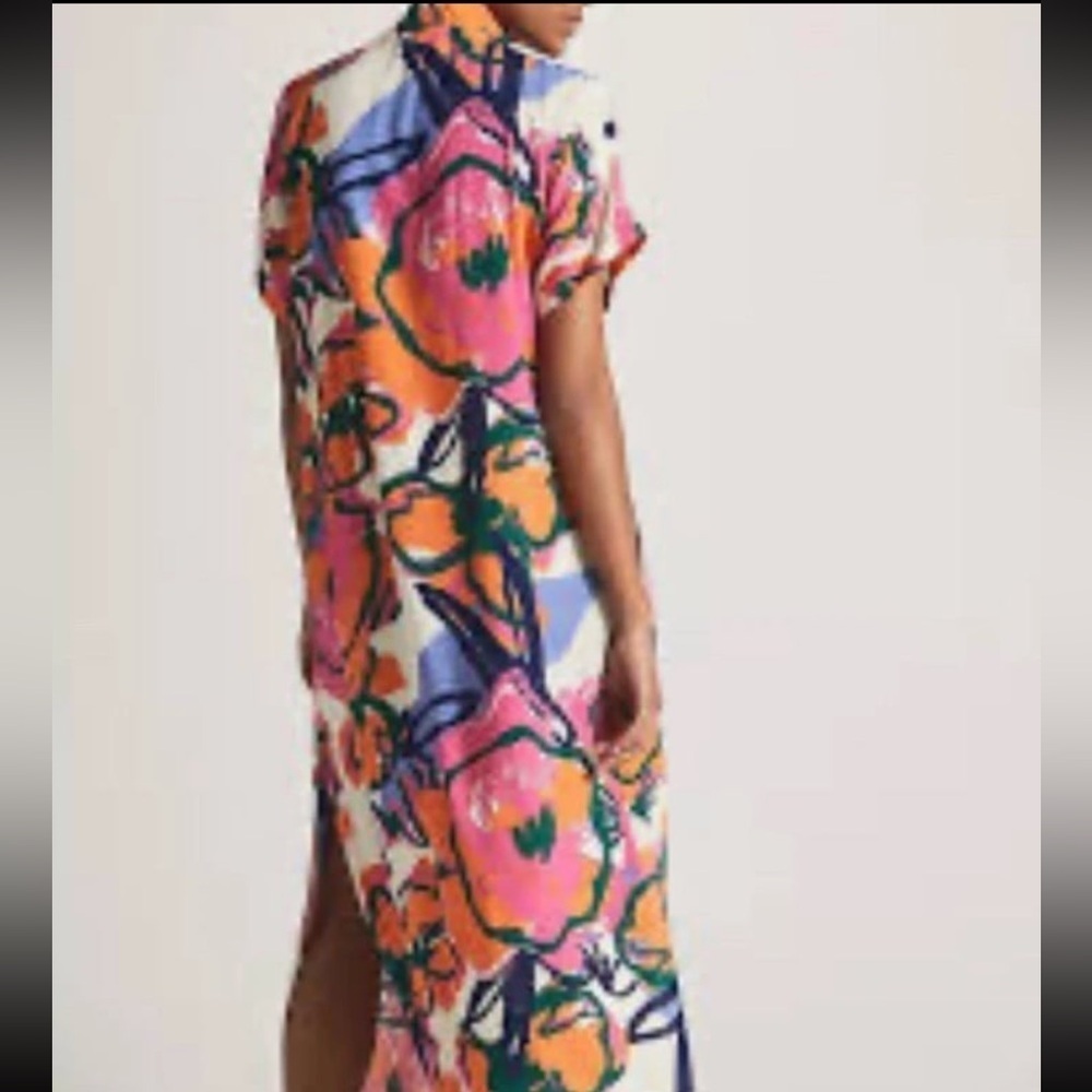 Anthropology Bel Kazan Poppy Short Sleeve VNeck Side Slit Maxi Kaftan Dress XS/S - Picture 3 of 10